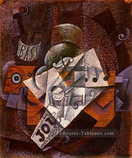 Bouteille clarinette violon journal verre 1913 cubisme Pablo Picasso Peintures à l'huile